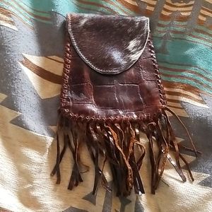 Cow hide fringe leather belt purse